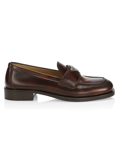 Prada Women's Logo Leather Loafers In Tobacco