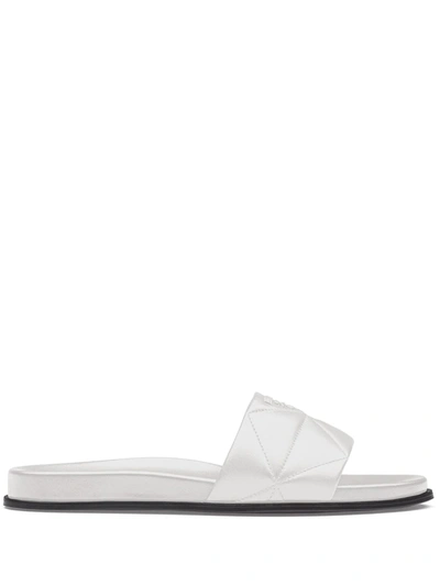 Prada Quilted Leather Slides In Bianco