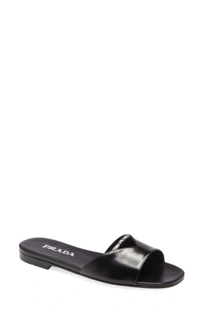 Prada Logo Strap Slide Sandal In Black