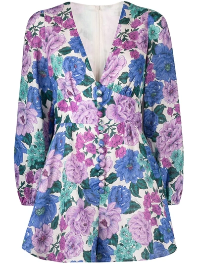 Zimmermann Poppy Plunge Printed Linen Playsuit In Lilac Floral