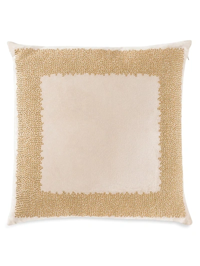 Callisto Home Jade Embroidered Velvet Pillow In Beige