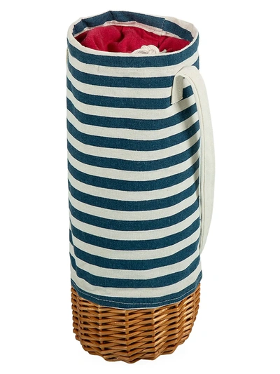 Picnic Time Malbec Stripe Insulated Canvas & Willow Wine Bottle Basket In Navy  White Stripes