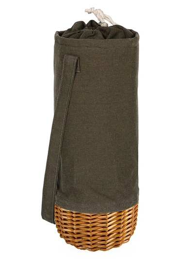Picnic Time Malbec Insulated Canvas And Willow Wine Bottle Basket In Khaki Green