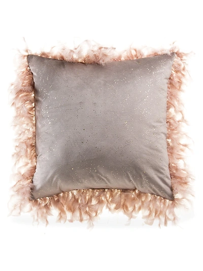 Callisto Home Rica Feather Trim Velvet Pillow In Beige