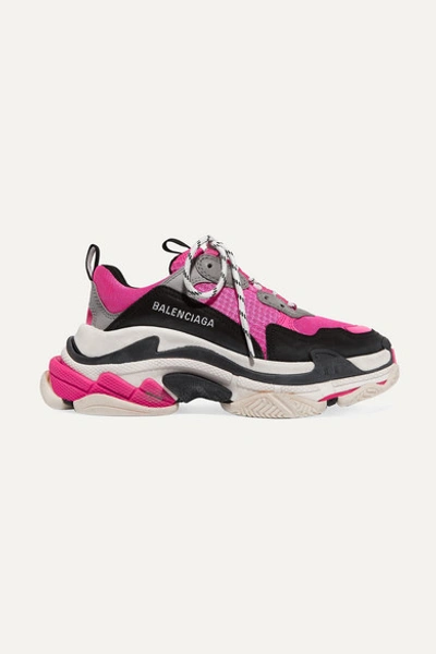 Balenciaga Triple S Logo-embroidered Leather, Nubuck And Mesh Sneakers In Fluo Pink - Grey - White