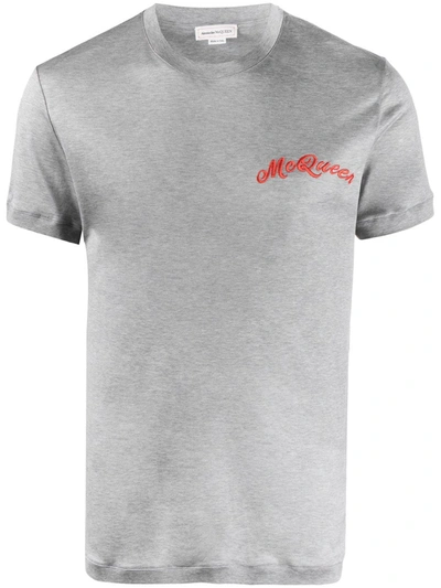 Alexander Mcqueen Embroidered Logo T-shirt In Grey