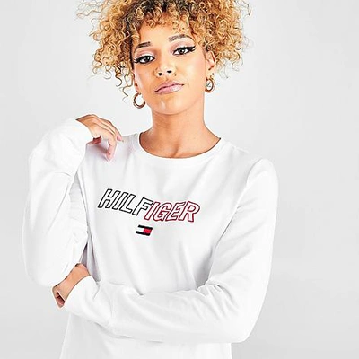 Tommy Hilfiger Women's Tommy Jeans Embroidered Scoop Neck Long-sleeve T-shirt In White