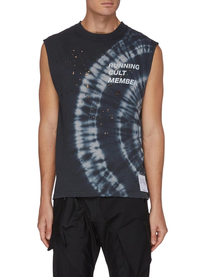 Satisfy 'running Cult Member' Tie Dye Moth Eaten Muscle T-shirt In Black