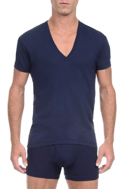 2(x)ist Pima Slim-fit Deep V-neck T-shirt In Navy