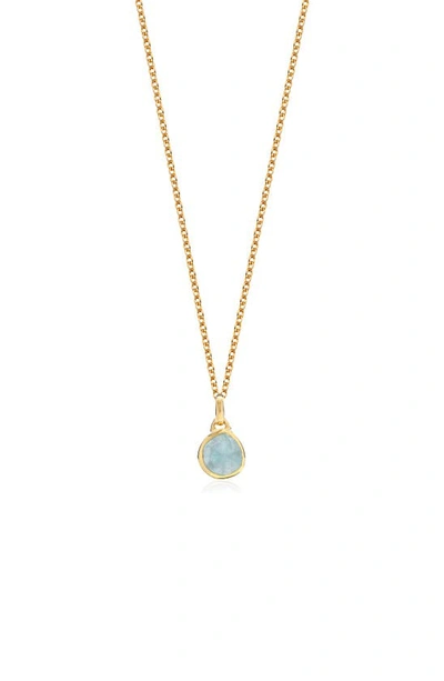 Monica Vinader Siren Bezel Pendant Charm In Yellow Gold/ Aquamarine