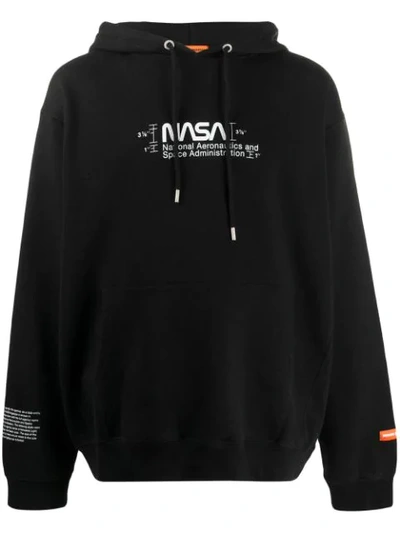 Heron Preston Nasa-print Cotton Hooded Sweatshirt In Black
