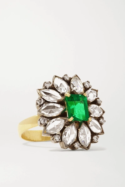 Amrapali 18-karat Gold, Sterling Silver, Diamond And Emerald Ring