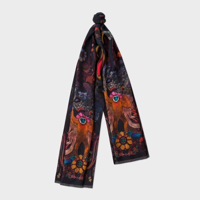 Paul Smith Women's Navy 'monkey' And' Leopard' Double-sided Silk Scarf