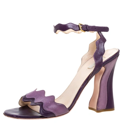 Pre-owned Prada Two Tone Purple Leather Wave Ankle Strap Sandals Size 37