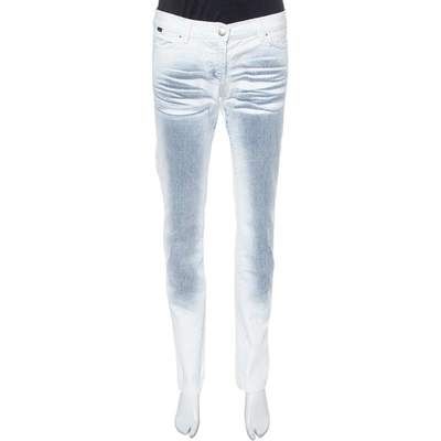 Pre-owned Just Cavalli White Ombre Distressed Flared Bottom Jeans M