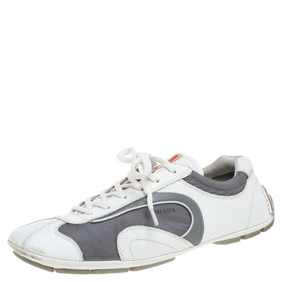 Pre-owned Prada White/grey Leather And Nylon Low Top Trainers Size 42