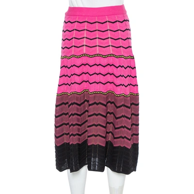 Pre-owned M Missoni Pink Zig Zag Knit Midi Skirt S