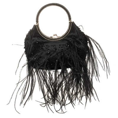 Pre-owned Valentino Garavani Black Satin And Ostrich Feather