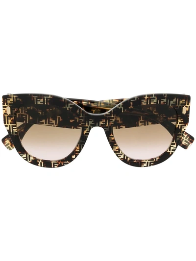 Fendi Ff All-over Logo Cat-eye Sunglasses In Brown