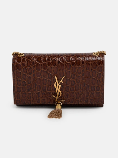 Saint Laurent Tracolla Monog. Croco Marrone In Brown