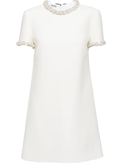 Miu Miu Embroidered Cady Mini Dress In White