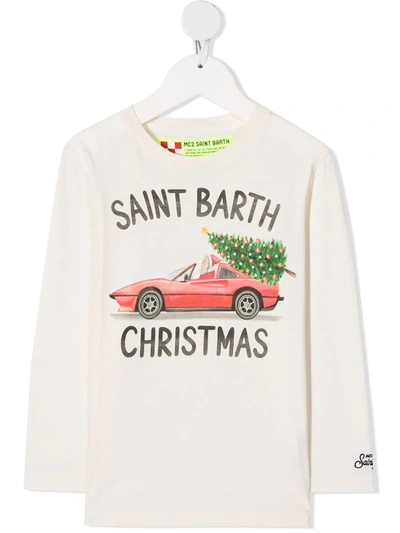 Mc2 Saint Barth Teen Printed Long Sleeve T-shirt In Neutrals