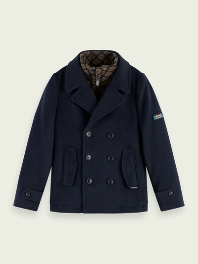 Scotch & Soda Wool-blend Jacket With Detachable Collar In Blue