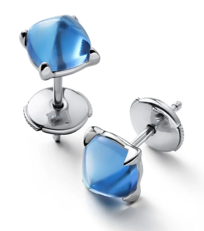 Baccarat Sterling Silver Mini Medicis Riviera Blue Stud Earrings