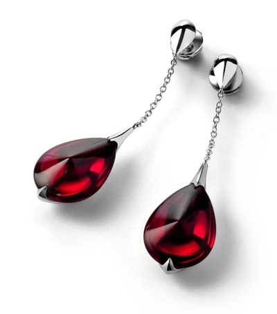 Baccarat Sterling Silver Fleurs De Psydelic Iridescent Red Drop Earrings In Multi