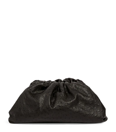 Bottega Veneta Ostrich Leather Pouch Clutch Bag In Grey