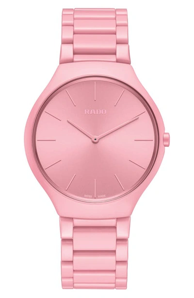 Rado True Thinline Les Couleurs Le Corbusier Limited Edition Ceramic Bracelet Watch, 39mm In Pink