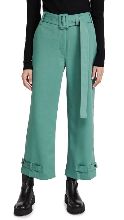 Proenza Schouler White Label Belted Rumple Pique Pants In Sage