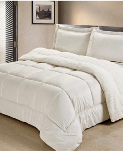 Cathay Home Inc. Ultimate Luxury Reversible Micromink And Sherpa Queen Bedding Comforter Set Bedding In Ivory
