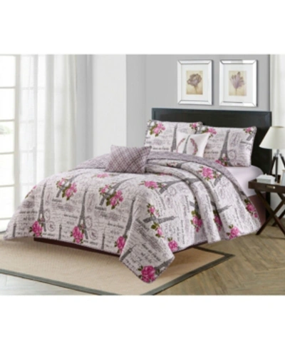 Harper Lane Vintage Paris 5 Piece Quilt Set Full/queen Bedding In Pink