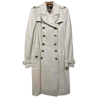 Pre-owned Burberry Leather Trench Coat In White