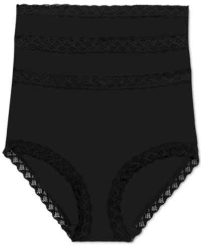 Natori Bliss Lace Trim High Rise Brief Underwear 3-pack 755058mp In Black