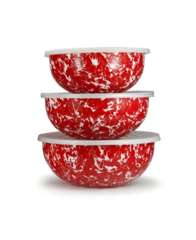 Golden Rabbit Red Swirl Enamelware Collection Mixing Bowls, Set Of 3