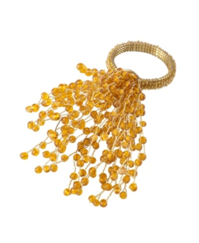 Saro Lifestyle Beaded Spray Design Napkin Ring, Set Of 4 In Gold