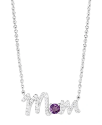 Macy's Birthstone Mom Necklace In Silver Plate In February,simulated Amethyst