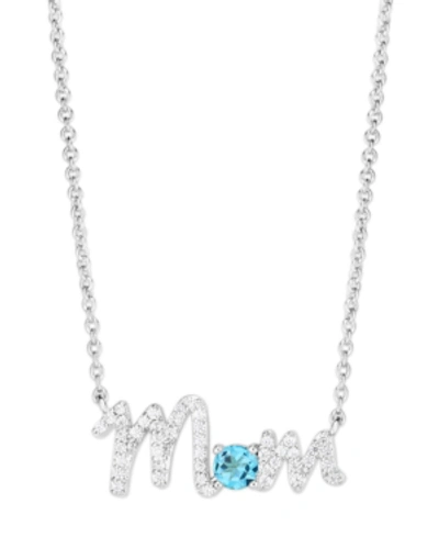 Macy's Birthstone Mom Necklace In Silver Plate In December,simulated Blue Topaz