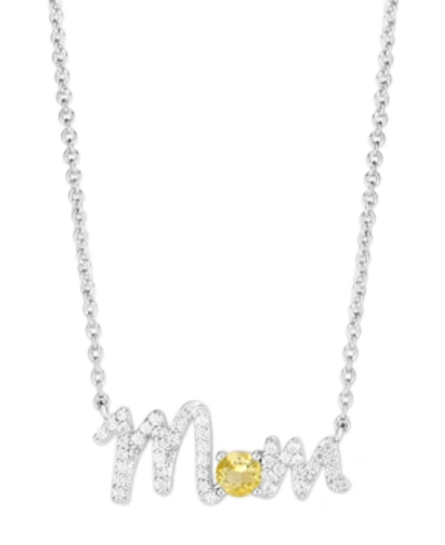 Macy's Birthstone Mom Necklace In Silver Plate In November,simulated Citrine