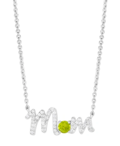 Macy's Birthstone Mom Necklace In Silver Plate In August,simulated Peridot