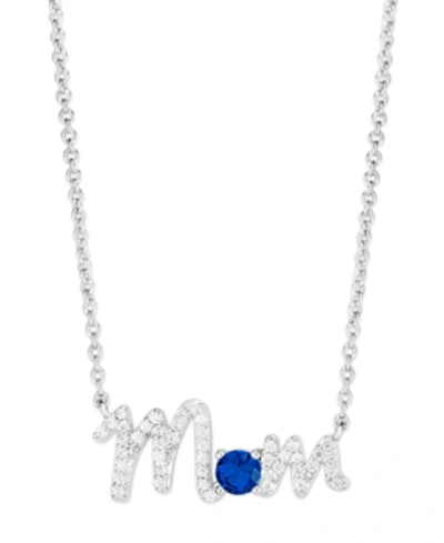 Macy's Birthstone Mom Necklace In Silver Plate In September,simulated Sapphire