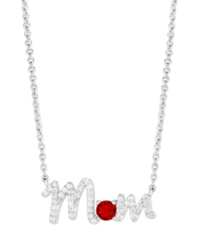 Macy's Birthstone Mom Necklace In Silver Plate In July,simulated Ruby
