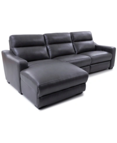 Furniture Gabrine 3-pc. Leather Sectional With 1 Power Headrest And Chaise, Created For Macy's In Charcoal