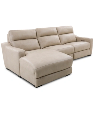 Furniture Gabrine 3-pc. Leather Sectional With 1 Power Headrest And Chaise, Created For Macy's In Ivory
