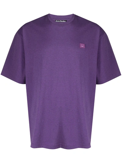 Acne Studios Face Motif Oversized T-shirt In Purple