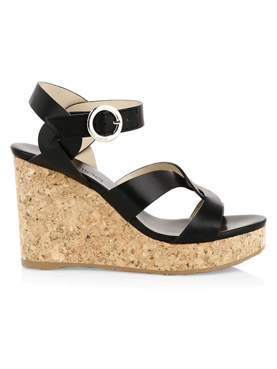 Jimmy Choo Women's Aleili Leather Cork Wedges In Black