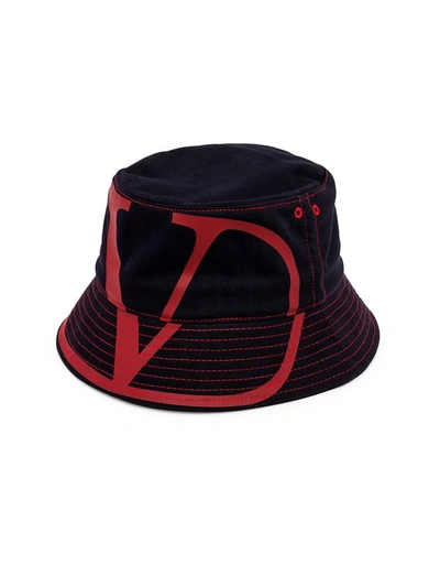Valentino Garavani Garavani V Logo Bucket Hat In Red Black