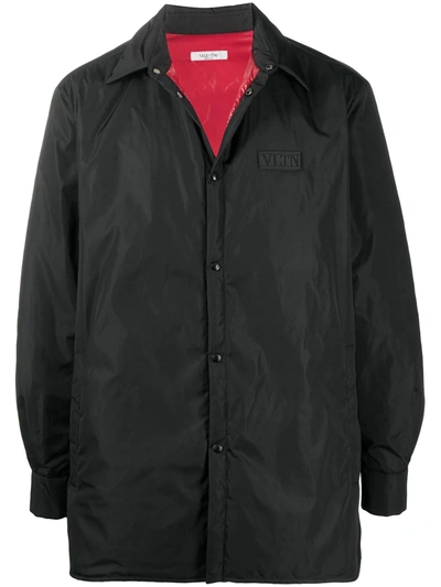 Valentino Logo Patch Buttoned Jacket In Black/red